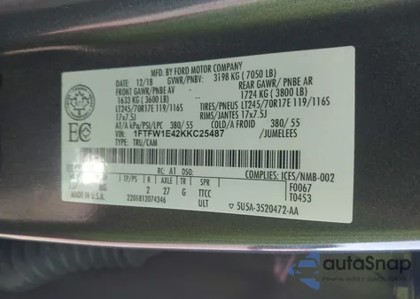 2019 Ford F-150 Xlt из США, поврежденный, VIN 1FTFW1E42KKC25487